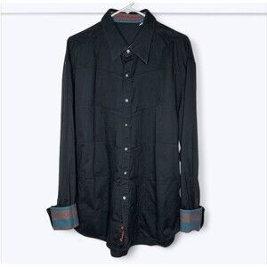 Robert Graham Shirt Mens Sz 2XL Black Flip Cuff Geometric Embroidery Long Sleeve